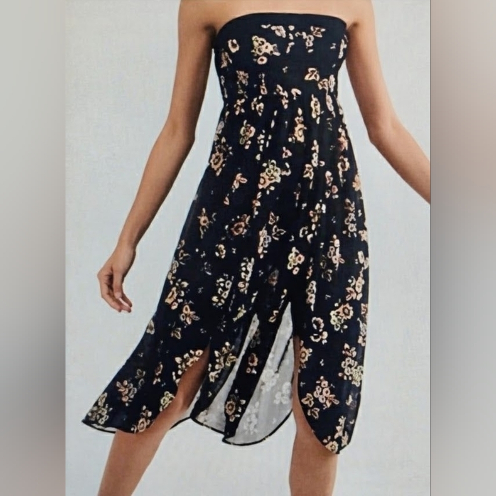 FREE PEOPLE Bella Babe Floral Strapless Boho Midi Strapless Dress Size XS